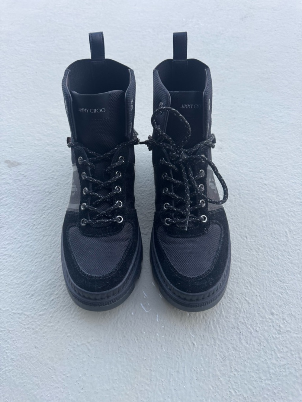 Jimmy Choo Black Mixed-Material Lace-Up Boots 38